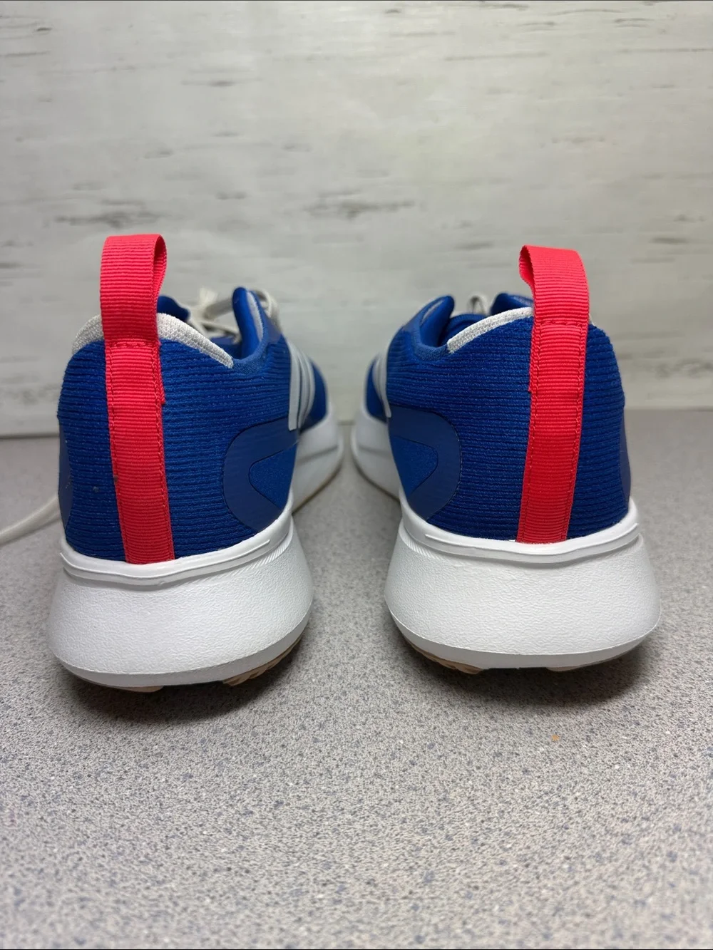 adidas Men’s Blue Athletic Sneakers with White Stripes and Pink Accent